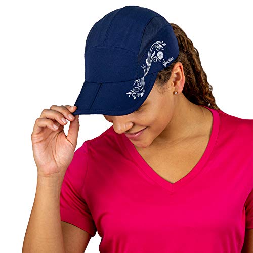 TrailHeads Faltbare Laufkappe für Damen | Kappe Damen Sommer mit UV-Schutz - Marineblau mit Aufdruck von TrailHeads