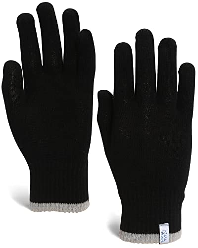 TrailHeads Herren Leichte Strickhandschuhe Winterhandschuh Liner Base Layer-Handschuhe S/M schwarz/grau meliert von TrailHeads