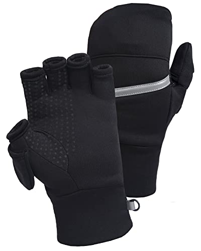 TrailHeads Herren Convertible Fäustlinge | Recycelte fingerlose Handschuhe zum Laufen, Schwarz, Medium / Large von TrailHeads