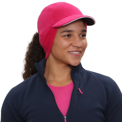 TrailHeads Mütze Damen – Fleece Cap Damen Pferdeschwanz – Wintermütze - Trailblazer Reflektierende Sport Winter Mütze mit Loch für Zopf - Magenta von TrailHeads