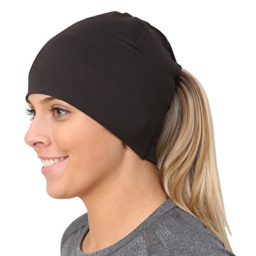 TrailHeads Mütze mit Loch für Zopf - Adrenaline Serie | Running Hat | Sportmütze Damen mit Reflektierenden Details - Schwarz von TrailHeads