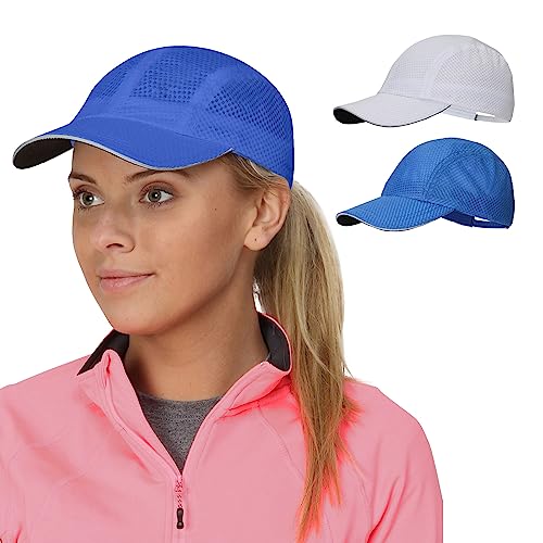 TrailHeads Cap Damen zum Joggen - Race Day Performance Cappy Frauen - Leichte & Schnell Trocknende Sport Cap Damen Sommer aus Mesh mit Reflektierendem Rand - weiß - kühles blau von TrailHeads