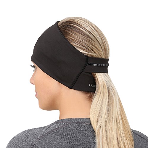 TrailHeads Stirnband für Damen/Ohrenwärmer mit Pferdeschwanzöffnung und Reflektierenden Nähten - Adrenaline Series (schwarz) von TrailHeads