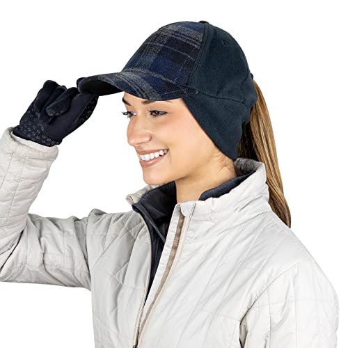 TrailHeads Winter Pony Cap Damen - Baseball Cap mit Ausklappbaren Ohrenwärmern - Blau Kariert von TrailHeads