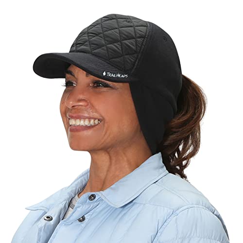 TrailHeads Winter Pony Cap Damen - Baseball Cap mit Ausklappbaren Ohrenwärmern - Gesteppt (schwarz) von TrailHeads