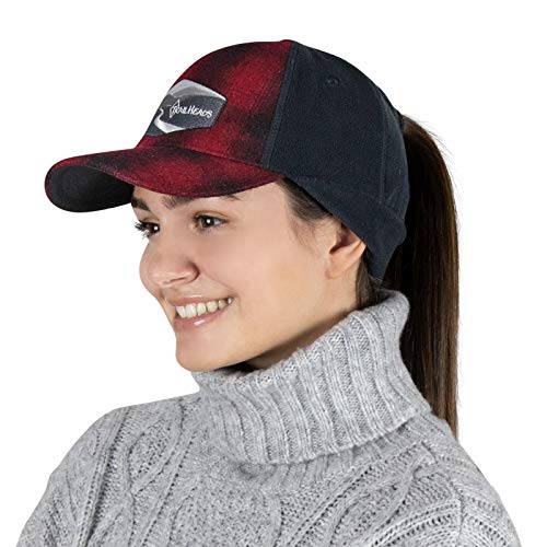 TrailHeads Winter Pony Cap Damen - Baseball Cap mit Ausklappbaren Ohrenwärmern - Rot Kariert mit Logo von TrailHeads