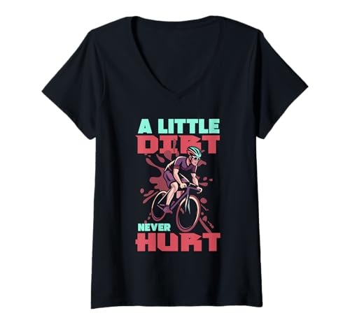 Damen EIN bisschen Schmutz schadet nie beim Fahrraddesign T-Shirt mit V-Ausschnitt Damen EIN bisschen Schmutz schadet nie beim Fahrraddesign T-Shirt mit V-Ausschnitt von Trailblazer Cycling Co.