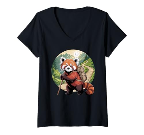 Damen Panda Hiking Gear Scenic Trail T-Shirt mit V-Ausschnitt Damen Panda Hiking Gear Scenic Trail T-Shirt mit V-Ausschnitt von Trailblazing Panda