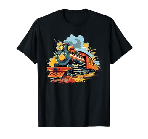 Bunter Zug I Kinder Zug T-Shirt von Train Art I Cartoon Train I Steam Locomotive