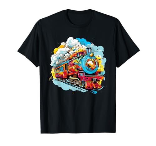 Bunter Zug I Kinder Zug T-Shirt von Train Art I Cartoon Train I Steam Locomotive
