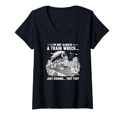 Damen Ich Bin Nicht Immer EIN Zugunglück Nur EIN Scherz Toot Toot T-Shirt mit V-Ausschnitt Damen Ich Bin Nicht Immer EIN Zugunglück Nur EIN Scherz Toot Toot T-Shirt mit V-Ausschnitt von Train Lover Humorous Saying - DressedForDuty