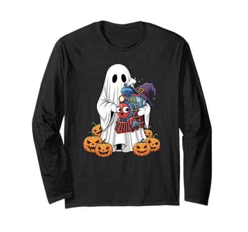 Lustiger Geist Kürbis Halloween Zug Kinder Herren Damen Langarmshirt Lustiger Geist Kürbis Halloween Zug Kinder Herren Damen Langarmshirt von Train Lovers Cute Halloween Outfits for Boy Girl