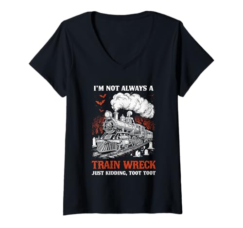 Damen I'm Not Always a Train Wreck, Funny Halloween Skelett Crew T-Shirt mit V-Ausschnitt Damen I'm Not Always a Train Wreck, Funny Halloween Skelett Crew T-Shirt mit V-Ausschnitt von Train Wreck Humor For Halloween Lovers Apparel