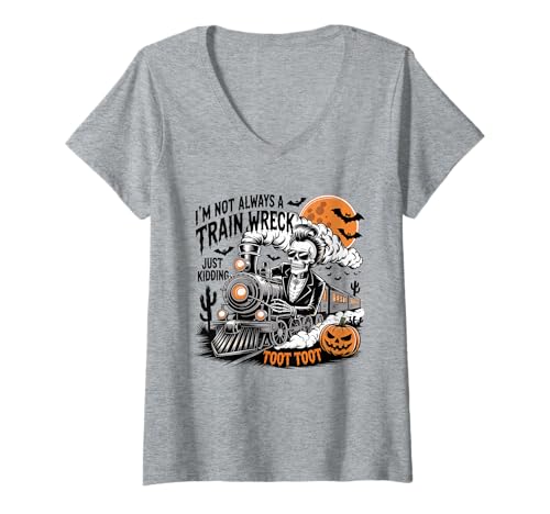 Damen I'm Not Always a Train Wreck, Funny Halloween Skelett Crew T-Shirt mit V-Ausschnitt Damen I'm Not Always a Train Wreck, Funny Halloween Skelett Crew T-Shirt mit V-Ausschnitt von Train Wreck Humor For Halloween Lovers Apparel