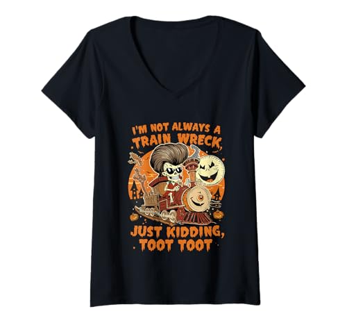 Damen I'm Not Always a Train Wreck, Funny Halloween Skelett Crew T-Shirt mit V-Ausschnitt Damen I'm Not Always a Train Wreck, Funny Halloween Skelett Crew T-Shirt mit V-Ausschnitt von Train Wreck Humor For Halloween Lovers Apparel