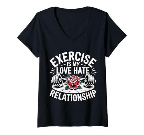 Damen Exercise is My Love Hate Relationship - T-Shirt mit V-Ausschnitt Damen Exercise is My Love Hate Relationship - T-Shirt mit V-Ausschnitt von Trainingsbeziehung Humor