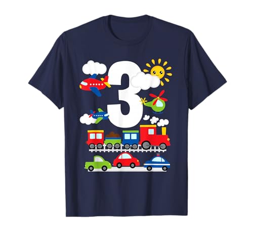 Jungen Züge Cars Planes Hubschrauber zum 3. Geburtstag für Kleinkinder T-Shirt von Trains Cars Planes Birthday Tees