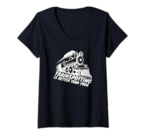Damen Züge beobachten Motiv für Eisenbahn fans und Trainspotter T-Shirt mit V-Ausschnitt von Trainspotting und Eisenbahn Motive