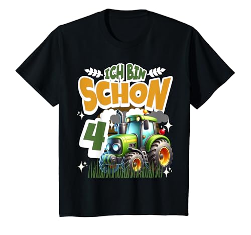 Kinder Traktor 4 Jahre Kinder Trecker Ich Bin Schon 4. Geburtstag T-Shirt von Traktor Geburtstag Deko Kindergeburtstag Trecker
