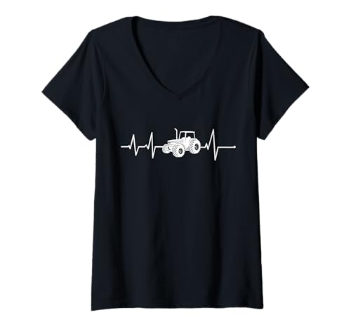 Damen Herzschlag Traktor EKG Landwirt Geschenk Bauer Bauernhof T-Shirt mit V-Ausschnitt von Traktor Herzschlag Landwirt Geschenke Traktoren