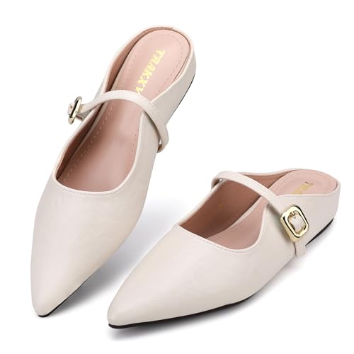 Trakxy Damen-Ballerinas mit Schnalle, spitzer Zehenbereich, rückenfrei, Innenhöhe, bequem, flach, Kleid, Schuhe, Freizeit, Arbeit, Party, Einkaufen, Beige, 37.5 EU Trakxy Damen-Ballerinas mit Schnalle, spitzer Zehenbereich, rückenfrei, Innenhöhe, bequem, flach, Kleid, Schuhe, Freizeit, Arbeit, Party, Einkaufen, Beige, 37.5 EU von Trakxy