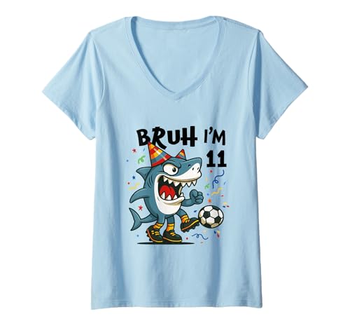Damen Tralalero Tralala Italian Brainrot Boy Soccer 11th Birthday T-Shirt mit V-Ausschnitt Damen Tralalero Tralala Italian Brainrot Boy Soccer 11th Birthday T-Shirt mit V-Ausschnitt von Tralalero Meme Birthday Co.