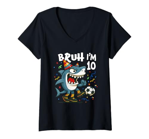 Damen Tralalero Tralala Italian Brainrot Soccer 10th Birthday T-Shirt mit V-Ausschnitt von Tralalero Meme Birthday Co.