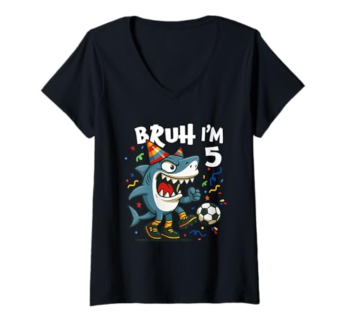 Damen Tralalero Tralala Italian Brainrot Soccer 5th Birthday T-Shirt mit V-Ausschnitt von Tralalero Meme Birthday Co.