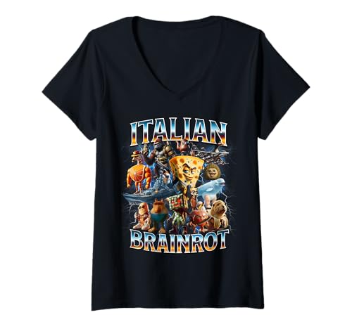 Damen Italian Brainrot Italian Brainrot Lustiges Memes-Geschenk für Jungen und Kinder T-Shirt mit V-Ausschnitt Damen Italian Brainrot Italian Brainrot Lustiges Memes-Geschenk für Jungen und Kinder T-Shirt mit V-Ausschnitt von Tralalero Tralala Bombardino Crocodilo Tee Shirt