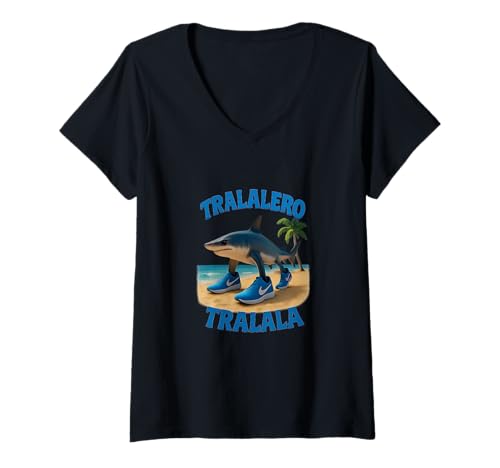 Damen Tralalero Tralala Brainrot Italienisches Brainrot Meme T-Shirt mit V-Ausschnitt von Tralalero Tralala Brainrot