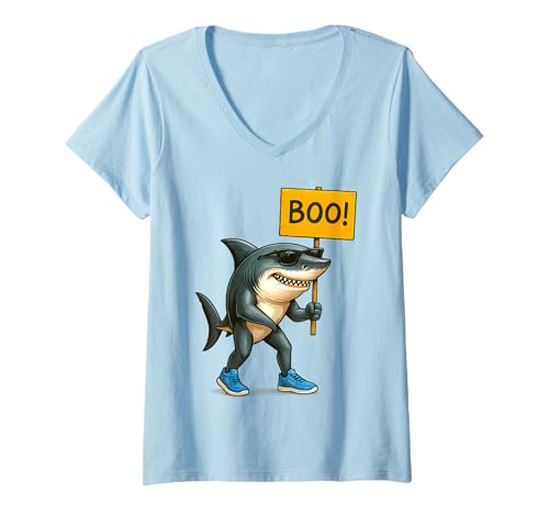 Damen Tralalero Hai Boo Schild – Brainrot Halloween Kostüm T-Shirt mit V-Ausschnitt Damen Tralalero Hai Boo Schild – Brainrot Halloween Kostüm T-Shirt mit V-Ausschnitt von Tralalero Tralala Italian Brainrot Halloween Vibe