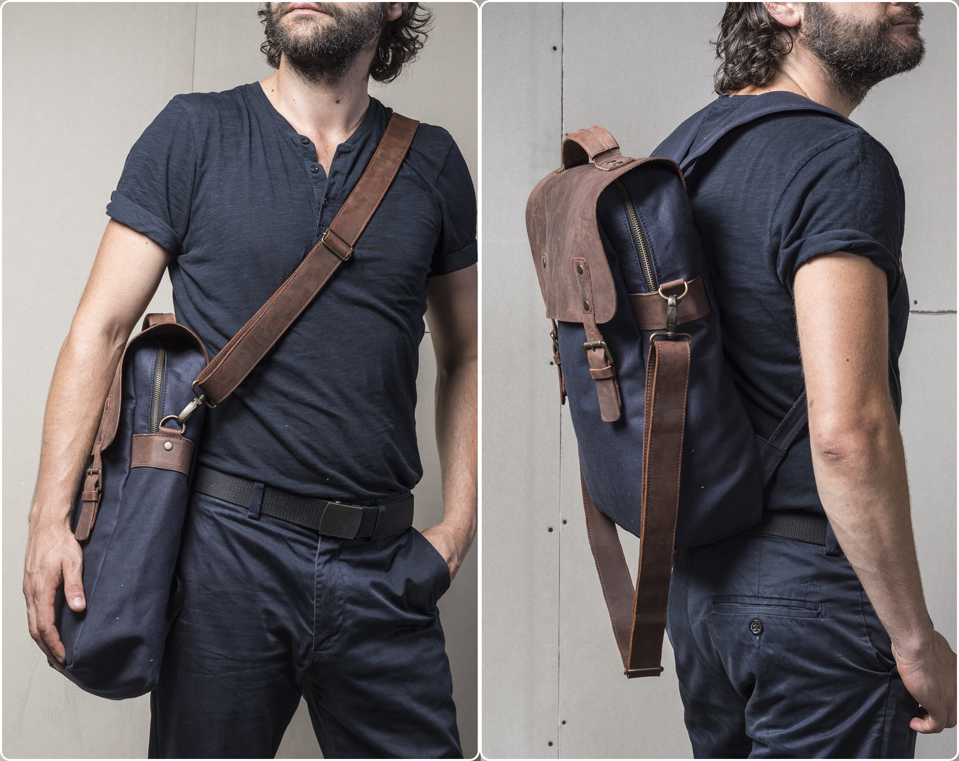 Personalisierter Rucksack Für Männer, Wasserabweisendes Gewachstes Segeltuch Und Leder, 2 in 1 Tasche, Laptopfach Schultergurt, Handmade Artisans von Tram21