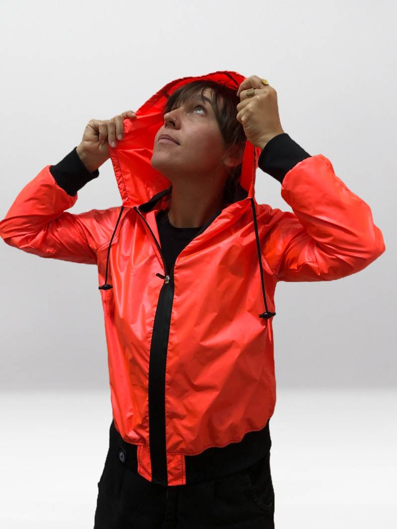 Damen Bomberjacke, Wasserdicht, Ultraleicht, Neonpink Und Orange von Tramplemousse