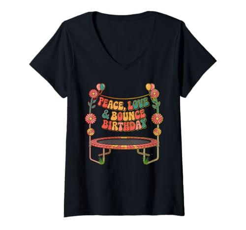 Damen Peace Love & Trampolin Bounce Geburtstag Party Fun Idee T-Shirt mit V-Ausschnitt Damen Peace Love & Trampolin Bounce Geburtstag Party Fun Idee T-Shirt mit V-Ausschnitt von Trampoline Bounce Birthday Souvenirs and More
