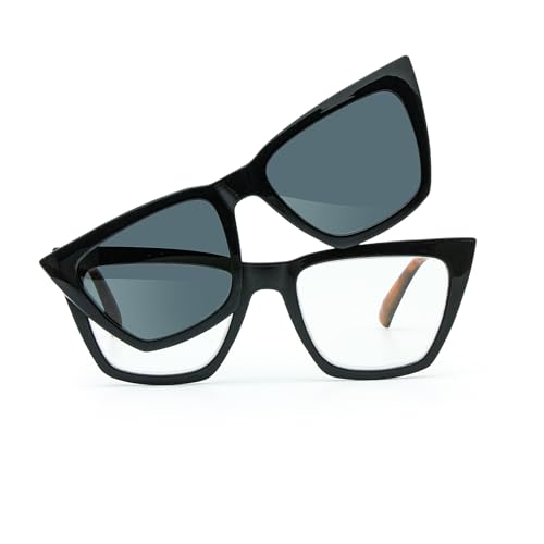 TranStep 2-in-1 magnetische Lesebrille mit aufsteckbaren Sonnenbrillengläsern Farbtöne Anti-UV Smart-Click (Schildpatt & schwarz, 2.0) von TranStep