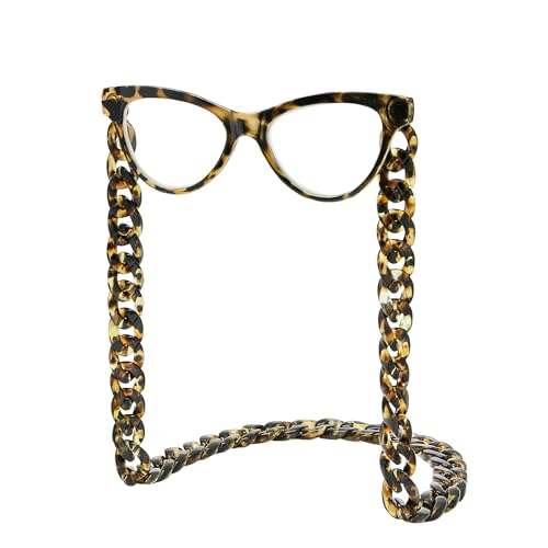 TranStep Magnetische Lesebrillenkette im Kettenstil, Taschenleser im Lorgnette-Stil mit Tasche (Schildpatt, 3.0) von TranStep