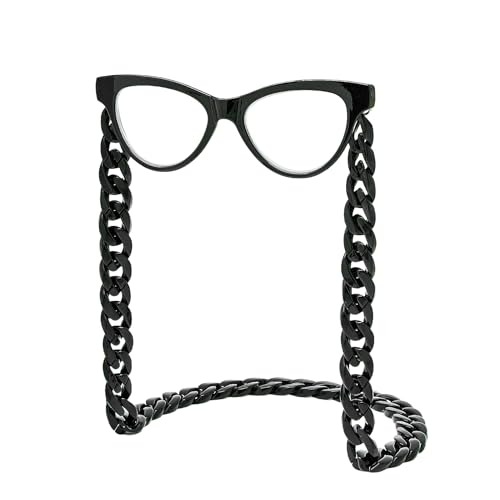 TranStep Magnetische Lesebrillenkette im Kettenstil, Taschenleser im Lorgnette-Stil mit Tasche (Schwarz, 3.0) von TranStep