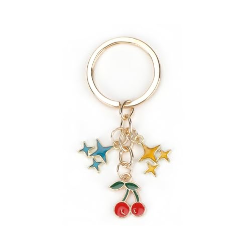 Schlüsselanhänger Mit Kreativem Design, Metallischer Schlüsselring Mit Buntem Kirsch Und Sternenanhänger, Ideal Als Personalisierte Geschenke Für Frauen Zu Weihnachten, Geburtstag Oder Valentinstag von Tranbath