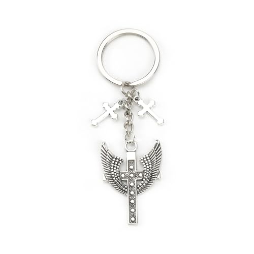 Tranbath Schlüsselanhänger Aus Edelstahl Mit Einzigartigem Wasser-Diamant-Cross Und Kronen-Anhänger, Geschenke Für Frauen (kreuzen4, S) von Tranbath