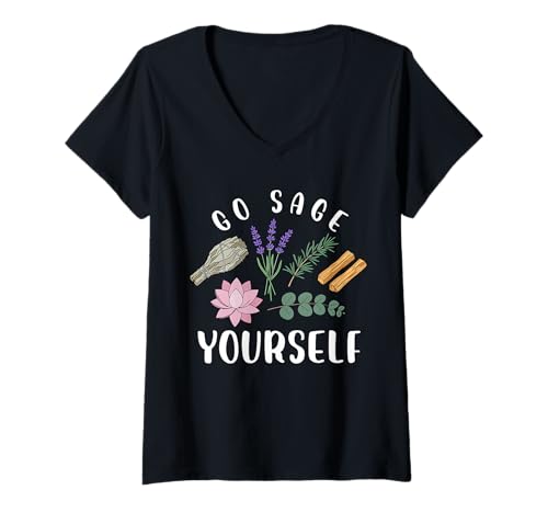 Damen Go Sage Yourself Design T-Shirt mit V-Ausschnitt Damen Go Sage Yourself Design T-Shirt mit V-Ausschnitt von Tranquil Vibes
