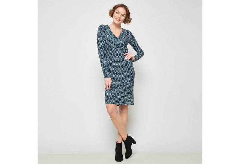 Tranquillo Minikleid Stiefelkleid Retro Print Blau Baumwolle V Ausschnitt XS 34 Vintage Print von Tranquillo