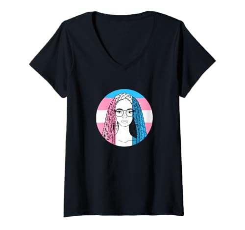 Damen Trans Pride Trans Flag Schwarze Frau T-Shirt mit V-Ausschnitt von Trans Pride Apparel, Gifts And Gift Ideas
