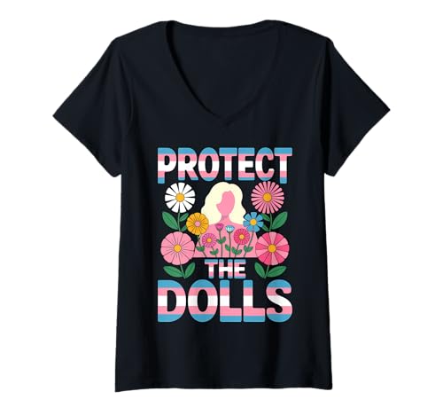 Damen Protect The Dolls Transgender Transgender Visibility T-Shirt mit V-Ausschnitt von Trans Women Transgender Visibility Tees