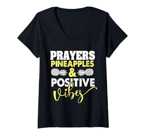 Damen Prayers Pineapple and Positive Vibes Transfer Day Funny IVF T-Shirt mit V-Ausschnitt von Transfer Day