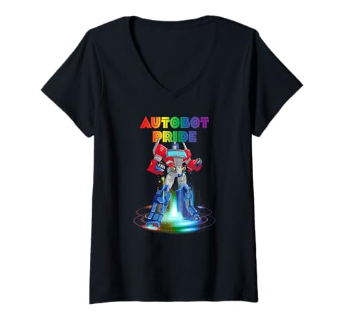 Damen Transformers Evergreen Autobot Optimus Pride Powerful Pose T-Shirt mit V-Ausschnitt von Transformers