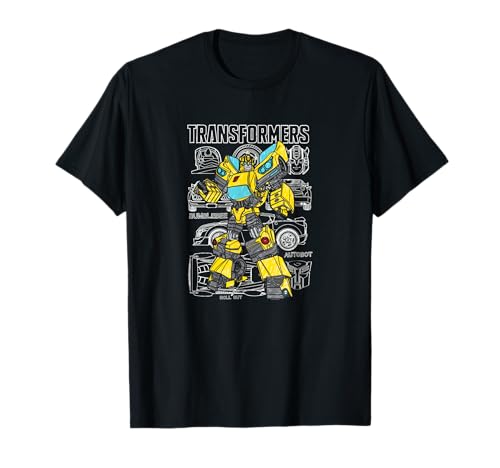 Transformers Bumblebee Doodled Background T-Shirt - Herren - Schwarz - S - Kurzarm - Klassische Passform - Cartoon - Transformers-Design - Klassisch - Alle - 1 Count von Transformers