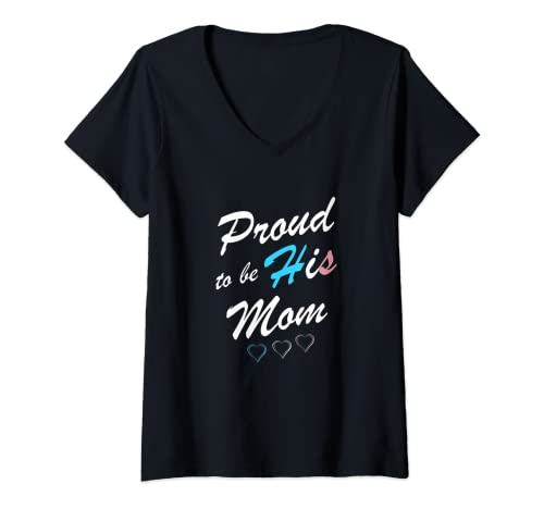 Damen Proud To Be His Mom Transgender Pride Flag Trans Sohn T-Shirt mit V-Ausschnitt von Transgender FTM & MTF Shirts Geschenke