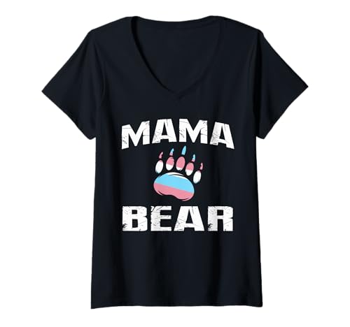 Damen Mama Bear Transgender Cute Mom Shirt Trans Pride Geschenk T-Shirt mit V-Ausschnitt Damen Mama Bear Transgender Cute Mom Shirt Trans Pride Geschenk T-Shirt mit V-Ausschnitt von Transgender Flag LGBTQ Gift Tee