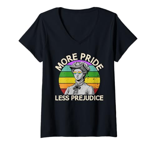 Damen More Pride Less Prejudice Pride Month LGBTQ Gay Lesbian T-Shirt mit V-Ausschnitt von Transgender Rainbow Lesbian Pride Month Gleichheit