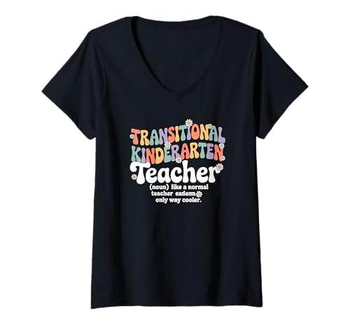Damen Groovy Übergangs-Kindergartenlehrer Back to School T-Shirt mit V-Ausschnitt Damen Groovy Übergangs-Kindergartenlehrer Back to School T-Shirt mit V-Ausschnitt von Transitional Kindergarten Teacher Apparel